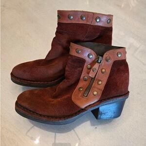 Fly London Duke Women's Ankle Boot Distressed Suede Leather Rust SZ 36 Studs